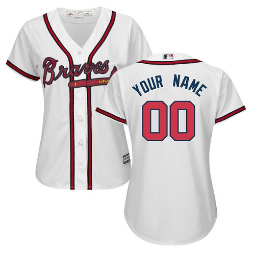 Women's Majestic Atlanta Braves Customized Authentic White Home Cool Base MLB Jersey