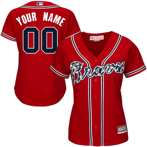 Women's Majestic Atlanta Braves Customized Replica Red Alternate Cool Base MLB Jersey