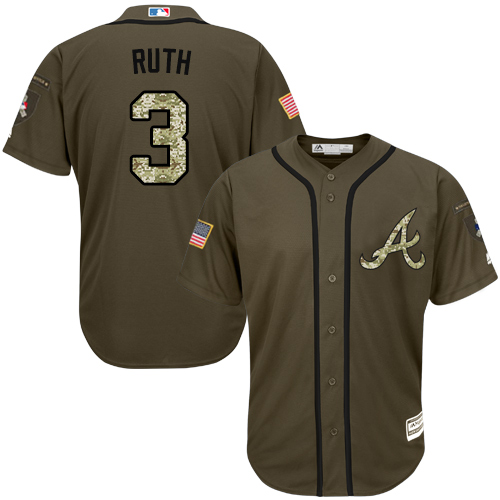 Men's Majestic Atlanta Braves #3 Babe Ruth Authentic Green Salute to Service MLB Jersey