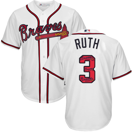 Men's Majestic Atlanta Braves #3 Babe Ruth Authentic White Team Logo Fashion Cool Base MLB Jersey