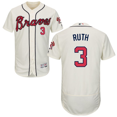 Men's Majestic Atlanta Braves #3 Babe Ruth Cream Alternate Flex Base Authentic Collection MLB Jersey