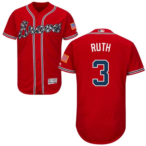 Men's Majestic Atlanta Braves #3 Babe Ruth Red Alternate Flex Base Authentic Collection MLB Jersey