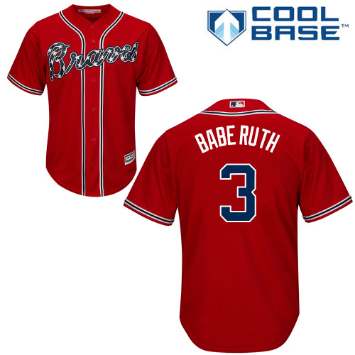 Men's Majestic Atlanta Braves #3 Babe Ruth Replica Red Alternate Cool Base MLB Jersey