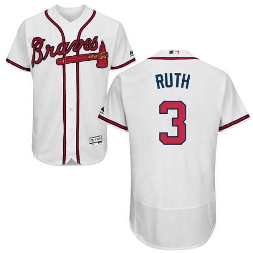 Men's Majestic Atlanta Braves #3 Babe Ruth White Home Flex Base Authentic Collection MLB Jersey