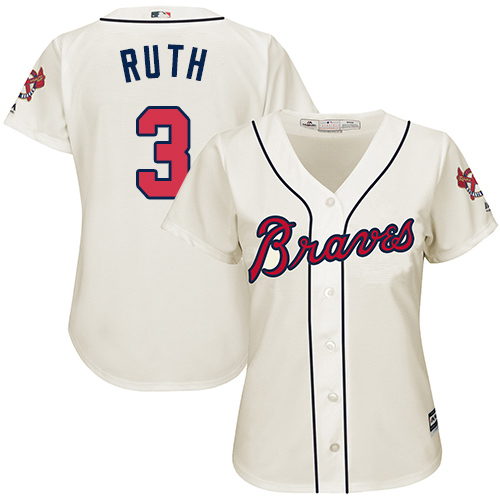 Women's Majestic Atlanta Braves #3 Babe Ruth Authentic Cream Alternate 2 Cool Base MLB Jersey