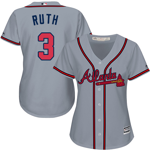 Women's Majestic Atlanta Braves #3 Babe Ruth Replica Grey Road Cool Base MLB Jersey