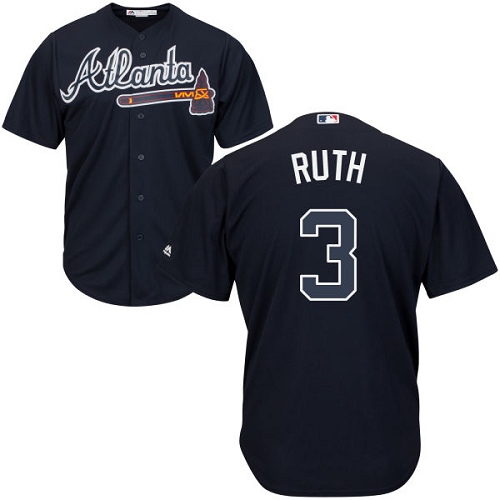 Youth Majestic Atlanta Braves #3 Babe Ruth Authentic Blue Alternate Road Cool Base MLB Jersey