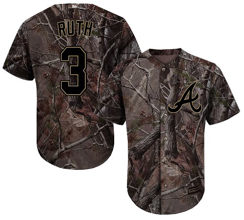 Youth Majestic Atlanta Braves #3 Babe Ruth Authentic Camo Realtree Collection Flex Base MLB Jersey