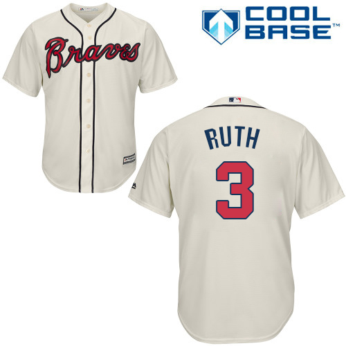 Youth Majestic Atlanta Braves #3 Babe Ruth Authentic Cream Alternate 2 Cool Base MLB Jersey