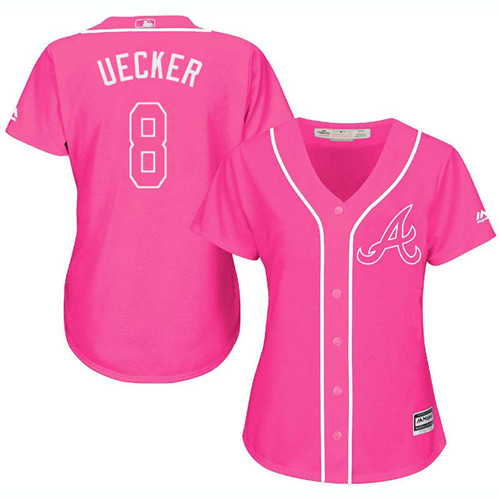 Women's Majestic Atlanta Braves #8 Bob Uecker Authentic Pink Fashion Cool Base MLB Jersey