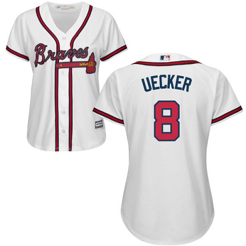 Women's Majestic Atlanta Braves #8 Bob Uecker Replica White Home Cool Base MLB Jersey