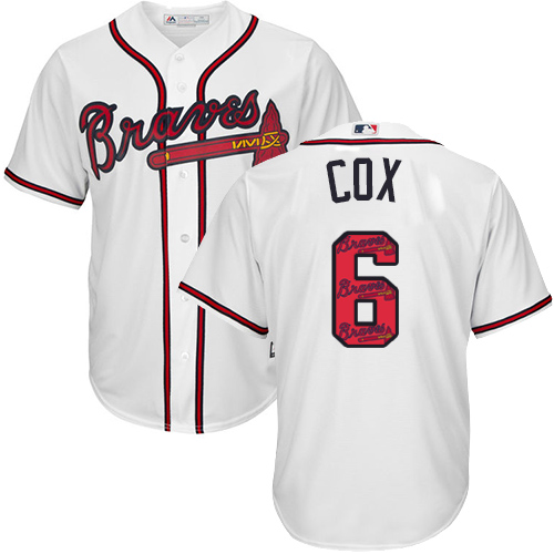 Men's Majestic Atlanta Braves #6 Bobby Cox Authentic White Team Logo Fashion Cool Base MLB Jersey