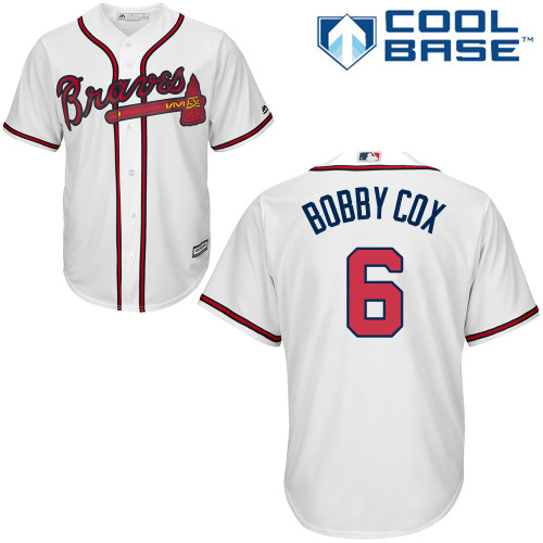 Men's Majestic Atlanta Braves #6 Bobby Cox Replica White Home Cool Base MLB Jersey