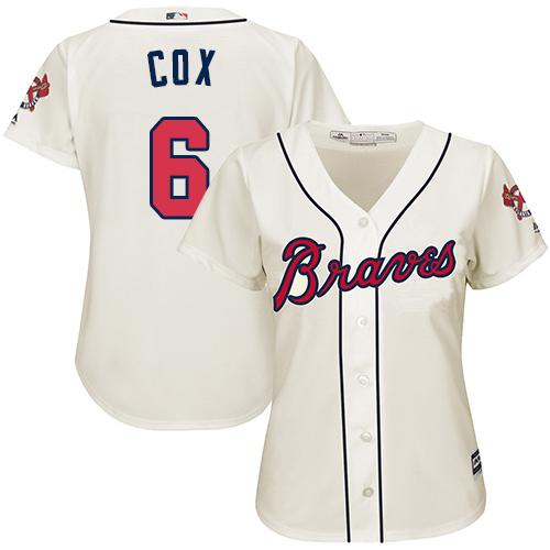 Women's Majestic Atlanta Braves #6 Bobby Cox Authentic Cream Alternate 2 Cool Base MLB Jersey