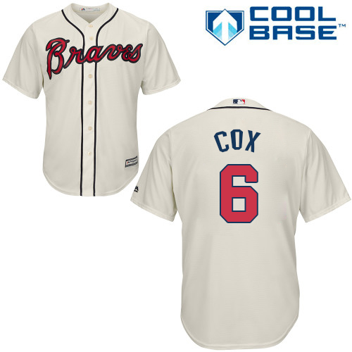 Youth Majestic Atlanta Braves #6 Bobby Cox Authentic Cream Alternate 2 Cool Base MLB Jersey