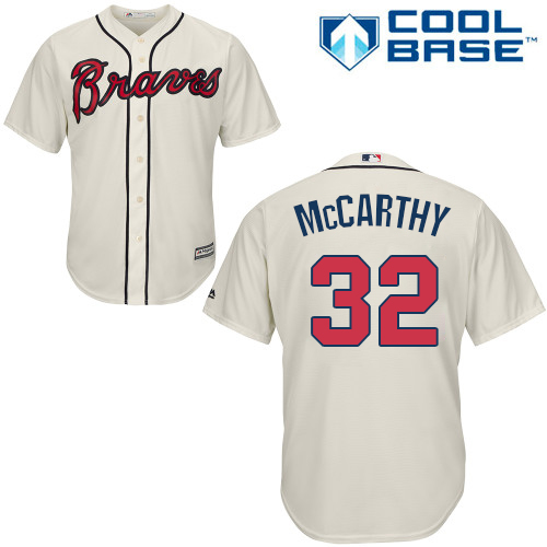 Men's Majestic Atlanta Braves #32 Brandon McCarthy Replica Cream Alternate 2 Cool Base MLB Jersey