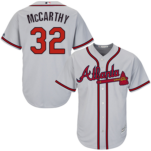Men's Majestic Atlanta Braves #32 Brandon McCarthy Replica Grey Road Cool Base MLB Jersey