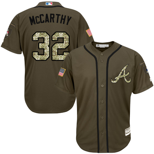 Youth Majestic Atlanta Braves #32 Brandon McCarthy Authentic Green Salute to Service MLB Jersey