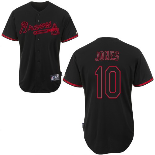 Men's Majestic Atlanta Braves #10 Chipper Jones Authentic Black Fashion MLB Jersey