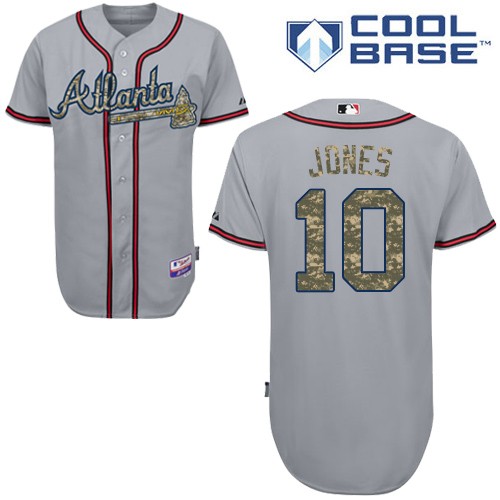Men's Majestic Atlanta Braves #10 Chipper Jones Authentic Grey USMC Cool Base MLB Jersey