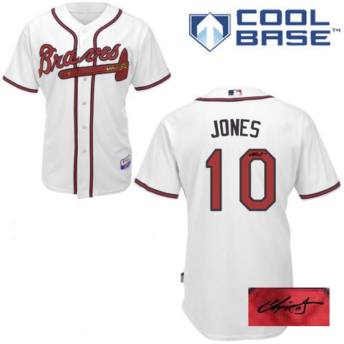 Men's Majestic Atlanta Braves #10 Chipper Jones Authentic White Home Cool Base Autographed MLB Jersey