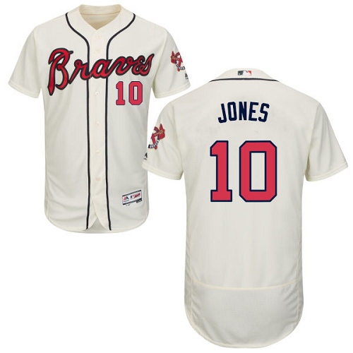 Men's Majestic Atlanta Braves #10 Chipper Jones Cream Alternate Flex Base Authentic Collection MLB Jersey