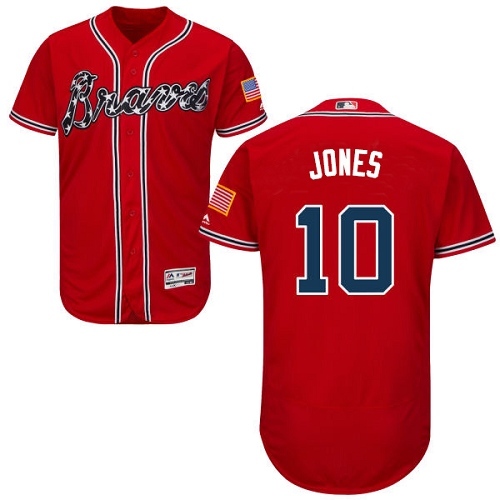 Men's Majestic Atlanta Braves #10 Chipper Jones Red Alternate Flex Base Authentic Collection MLB Jersey