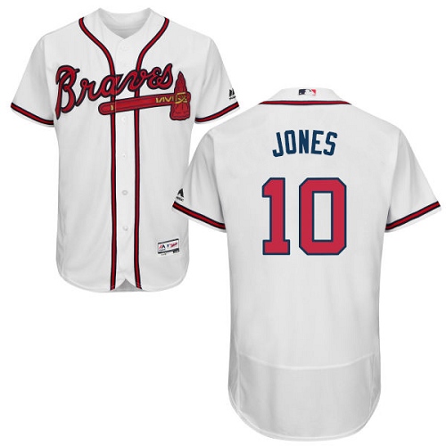 Men's Majestic Atlanta Braves #10 Chipper Jones White Home Flex Base Authentic Collection MLB Jersey