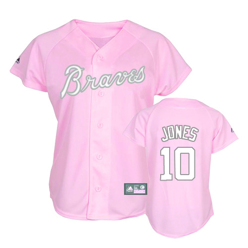 Women's Majestic Atlanta Braves #10 Chipper Jones Authentic Pink MLB Jersey
