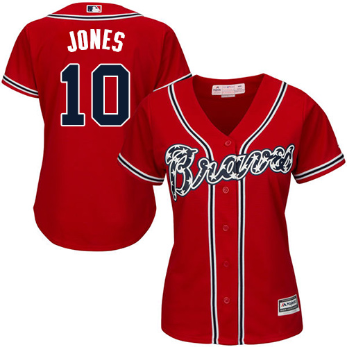 Women's Majestic Atlanta Braves #10 Chipper Jones Authentic Red Alternate Cool Base MLB Jersey