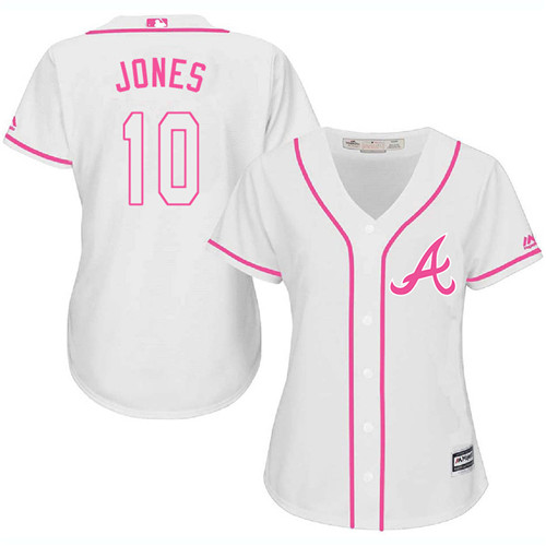 Women's Majestic Atlanta Braves #10 Chipper Jones Authentic White Fashion Cool Base MLB Jersey