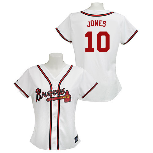 Women's Majestic Atlanta Braves #10 Chipper Jones Authentic White MLB Jersey
