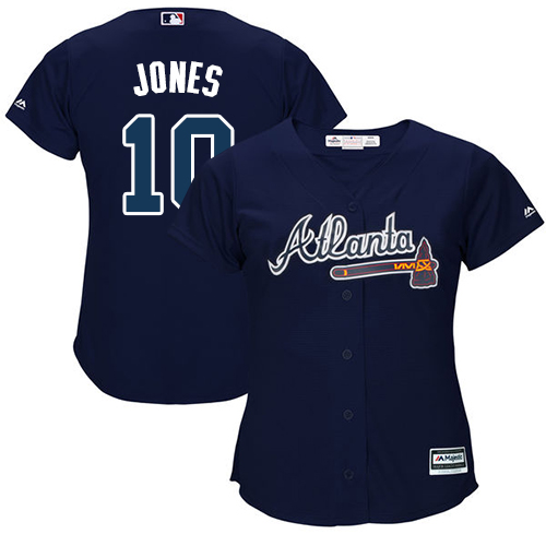Women's Majestic Atlanta Braves #10 Chipper Jones Replica Blue Alternate Road Cool Base MLB Jersey