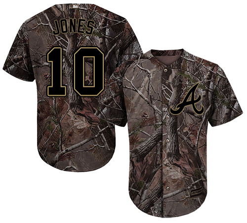 Youth Majestic Atlanta Braves #10 Chipper Jones Authentic Camo Realtree Collection Flex Base MLB Jersey