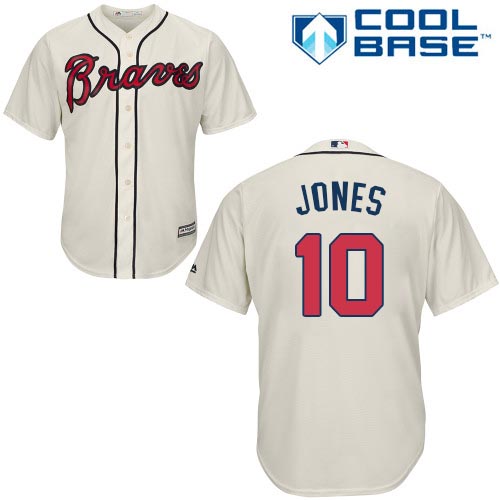 Youth Majestic Atlanta Braves #10 Chipper Jones Authentic Cream Alternate 2 Cool Base MLB Jersey