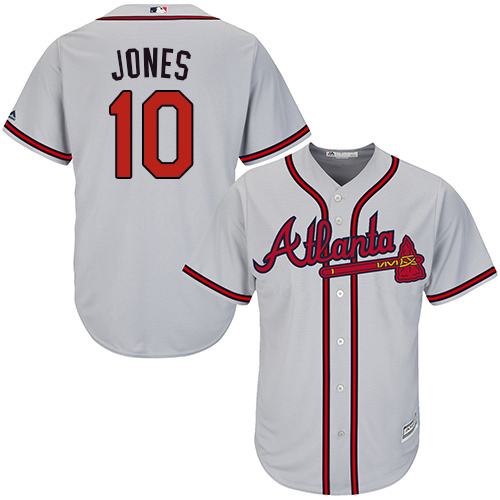 Youth Majestic Atlanta Braves #10 Chipper Jones Authentic Grey Road Cool Base MLB Jersey