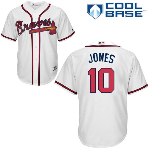 Youth Majestic Atlanta Braves #10 Chipper Jones Replica White Home Cool Base MLB Jersey