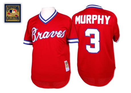 Men's Mitchell and Ness 1980 Atlanta Braves #3 Dale Murphy Replica Red Throwback MLB Jersey