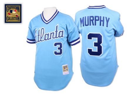 Men's Mitchell and Ness 1982 Atlanta Braves #3 Dale Murphy Authentic Light Blue Throwback MLB Jersey