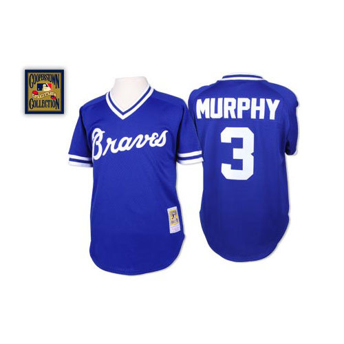 Men's Mitchell and Ness Atlanta Braves #3 Dale Murphy Replica Blue Throwback MLB Jersey