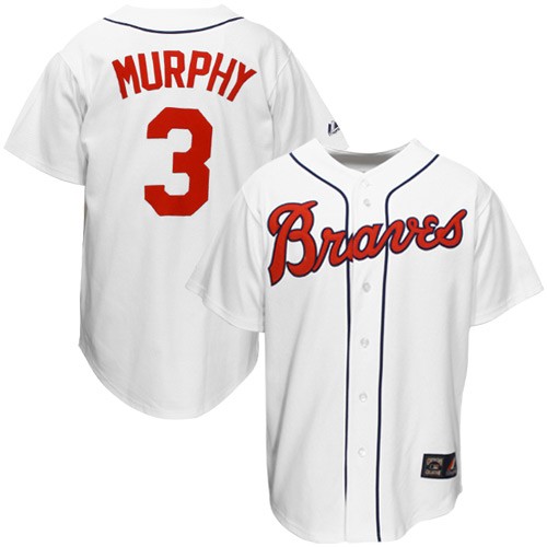 Men's Mitchell and Ness Atlanta Braves #3 Dale Murphy Replica White Throwback MLB Jersey