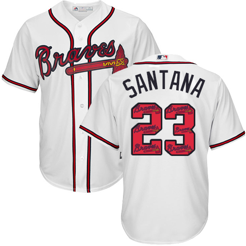 Men's Majestic Atlanta Braves #23 Danny Santana Authentic White Team Logo Fashion Cool Base MLB Jersey