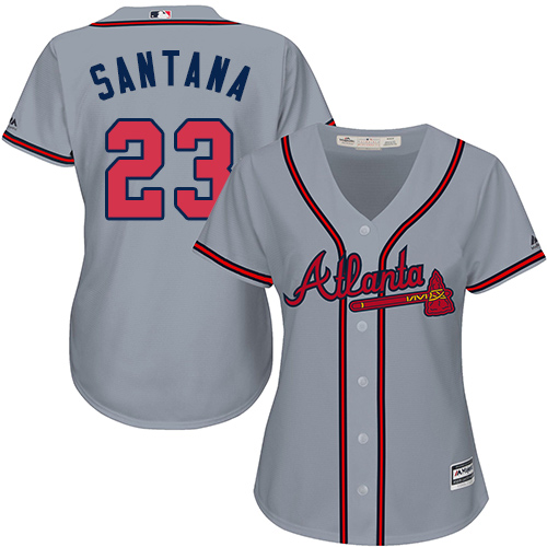 Women's Majestic Atlanta Braves #23 Danny Santana Replica Grey Road Cool Base MLB Jersey