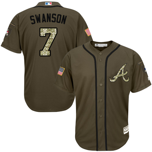 Men's Majestic Atlanta Braves #7 Dansby Swanson Authentic Green Salute to Service MLB Jersey