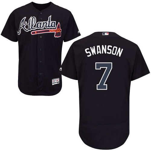 Men's Majestic Atlanta Braves #7 Dansby Swanson Blue Flexbase Authentic Collection MLB Jersey