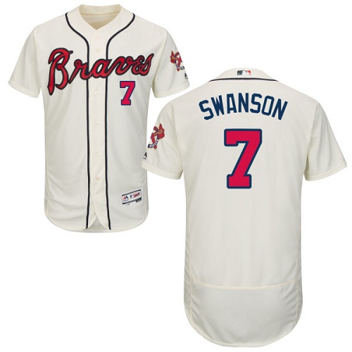 Men's Majestic Atlanta Braves #7 Dansby Swanson Cream Flexbase Authentic Collection MLB Jersey