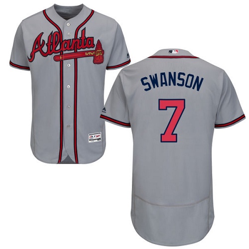 Men's Majestic Atlanta Braves #7 Dansby Swanson Grey Flexbase Authentic Collection MLB Jersey
