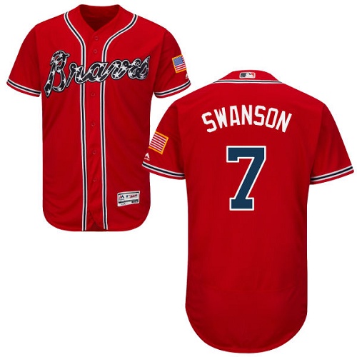 Men's Majestic Atlanta Braves #7 Dansby Swanson Red Flexbase Authentic Collection MLB Jersey