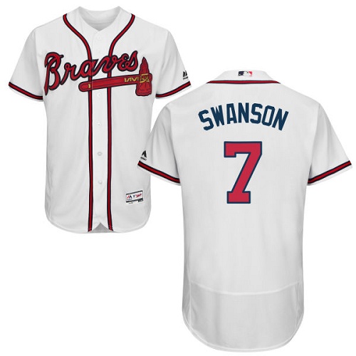 Men's Majestic Atlanta Braves #7 Dansby Swanson White Flexbase Authentic Collection MLB Jersey