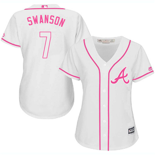 Women's Majestic Atlanta Braves #7 Dansby Swanson Authentic White Fashion Cool Base MLB Jersey